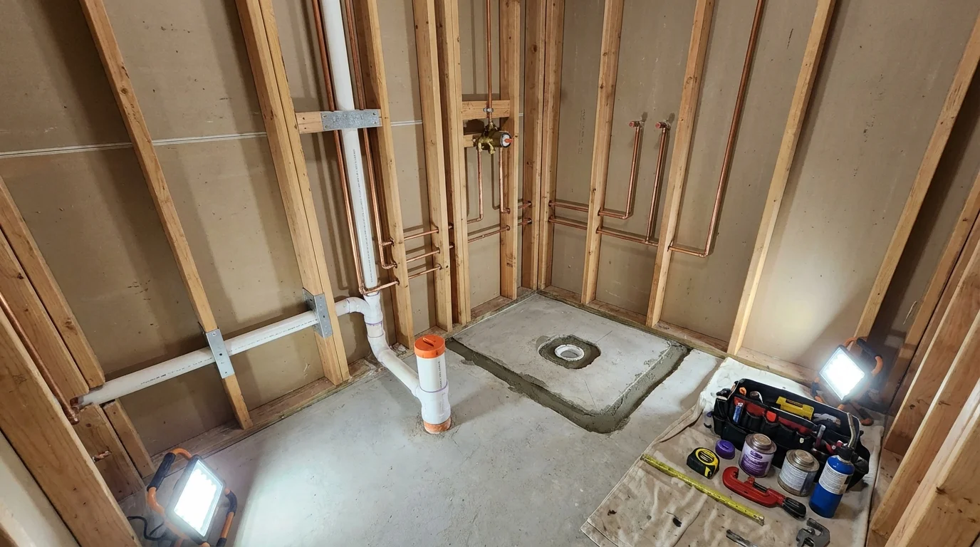 Bathroom rough-in plumbing during remodel by Johns Plumbing LLC in Rotonda West